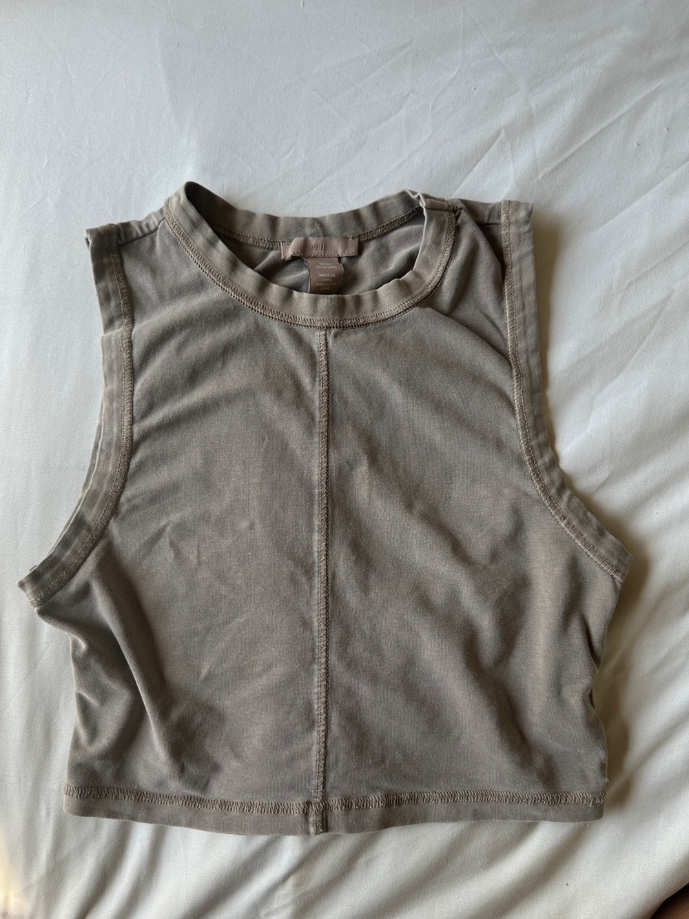 Neutral Taupe / Grey Raw Hem Cropped Tank